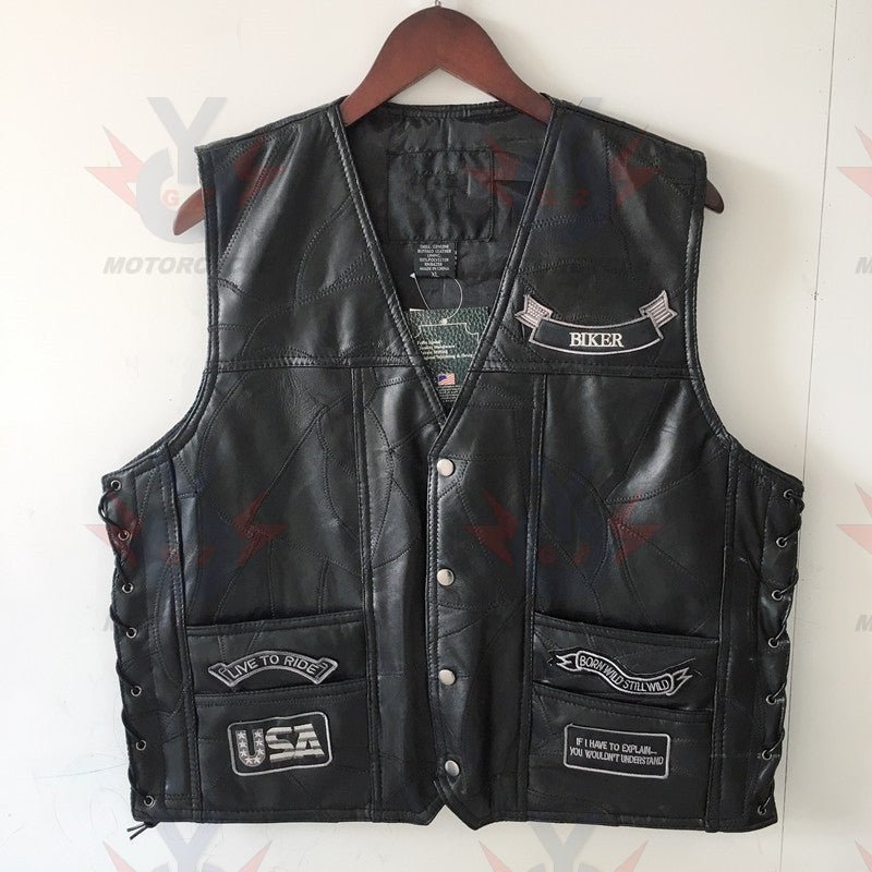 Motorcycle Riding Vest Leather Badge Net MenJSLMotors
